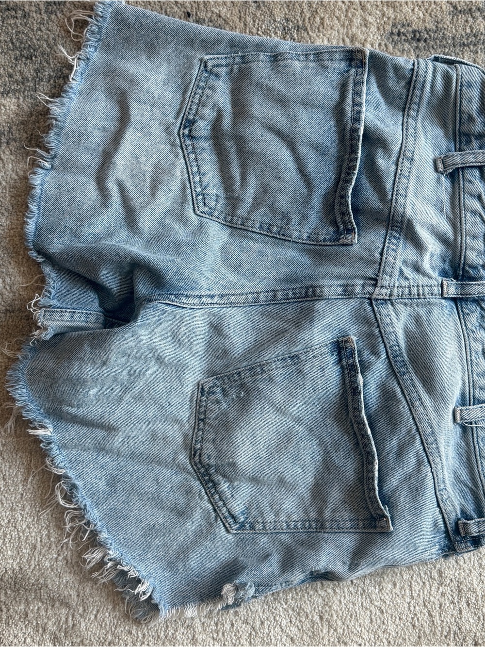 FP Movement by Free People Light Blue Frayed Hem Denim Shorts